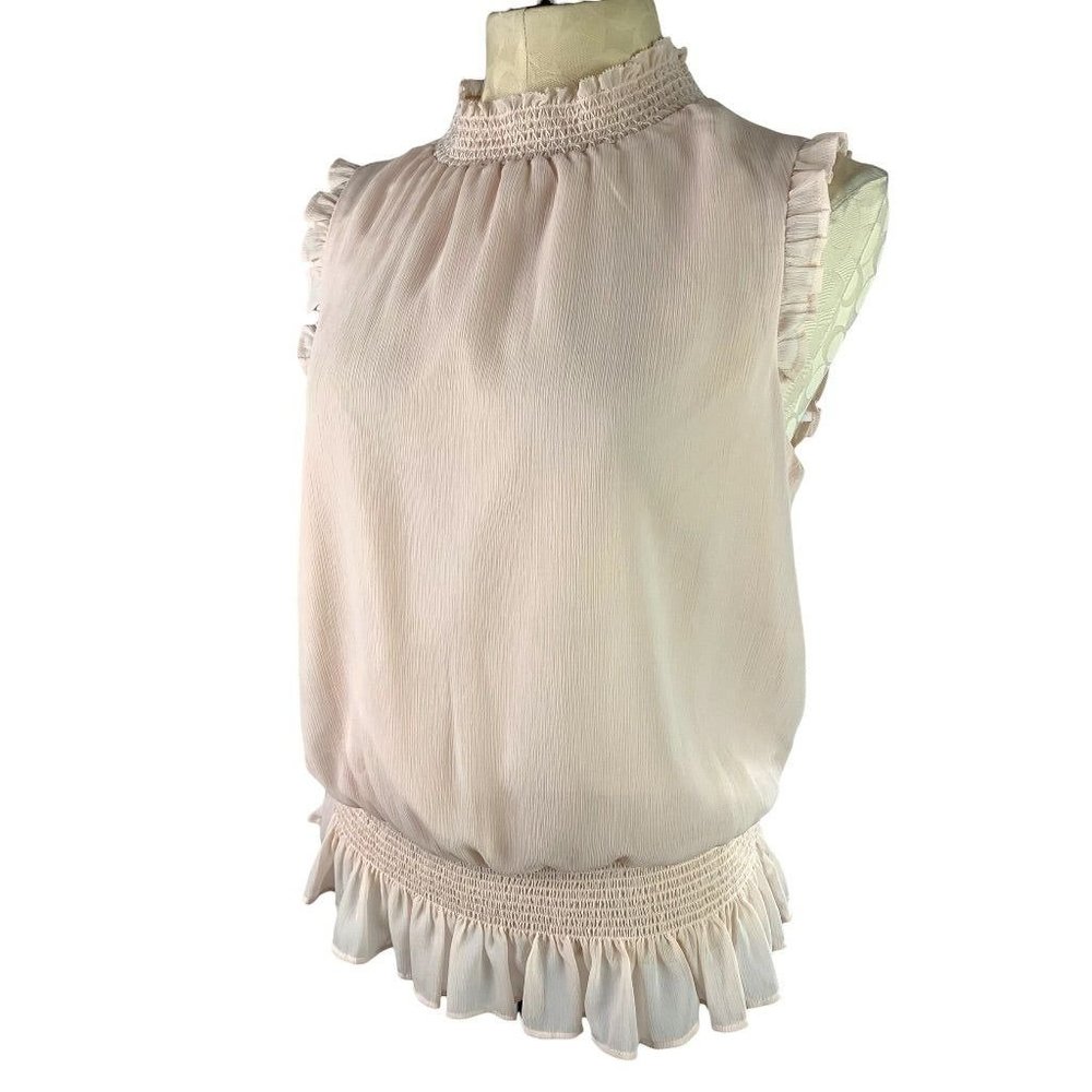 6T J.Crew Tall Blush Pink Mockneck Crinkle Chiffon Blouse Style#L5352